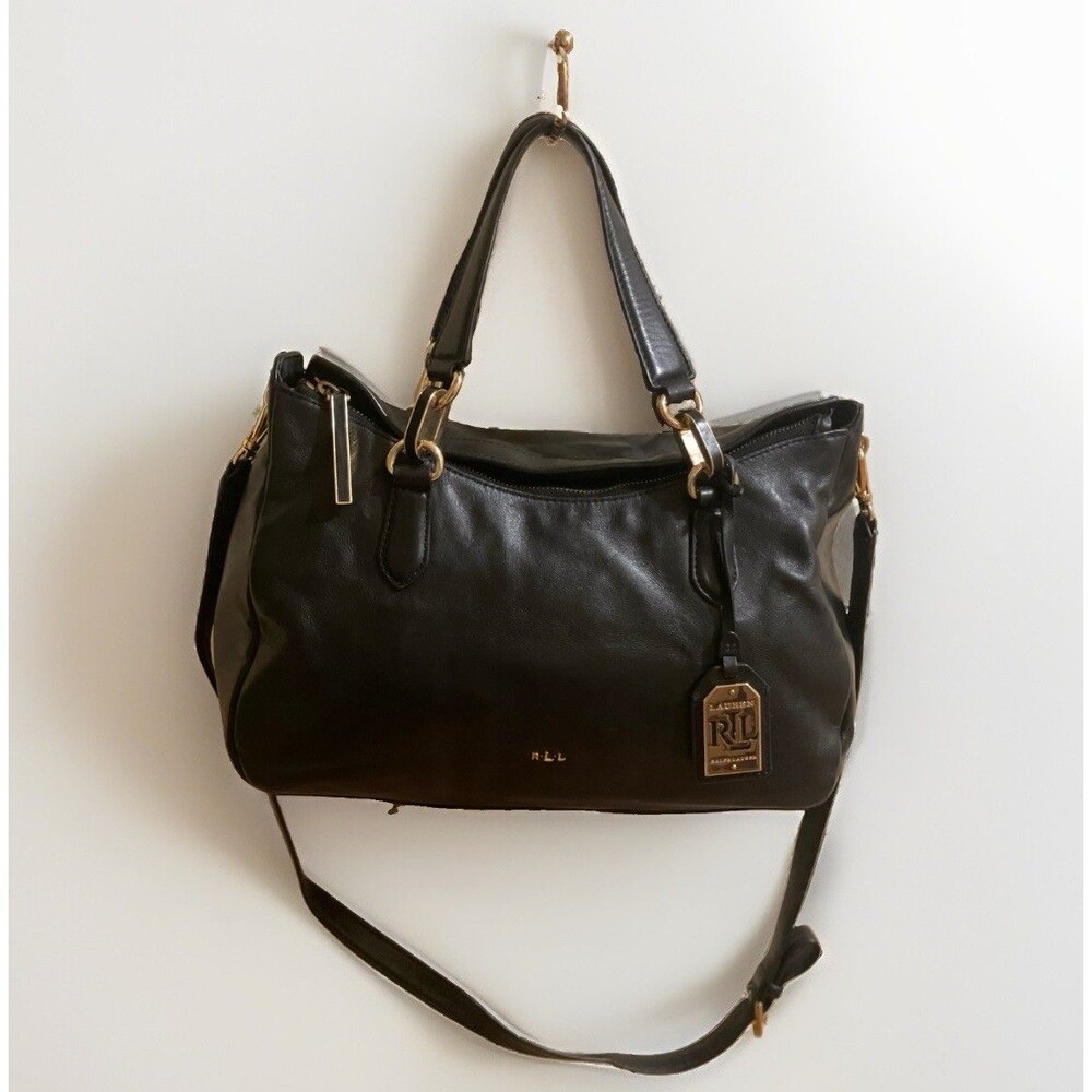 RARE Ralph Lauren ITALY SAMPLE Development Double Zip Black Leather Satchel Bag